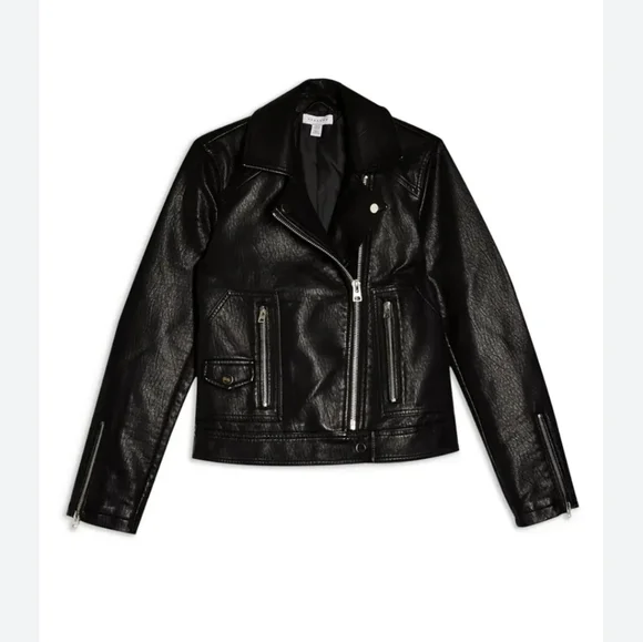 Topshop Black Leather Biker Jacket - Picture 2 of 11
